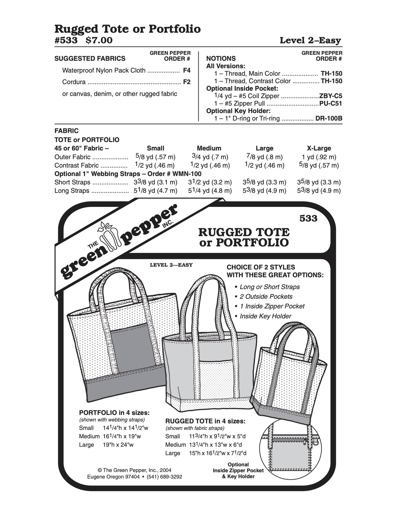 Rugged Tote & Portfolio Pattern - 533 - The Green Pepper Patterns - Simplifi Fabric