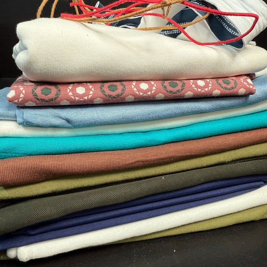 SALE BOX 1811G by Sale Box featuring a variety of quality fabric types including Aqua, Tencel, Olive jerseys, and Balsam Weave for creative projects.