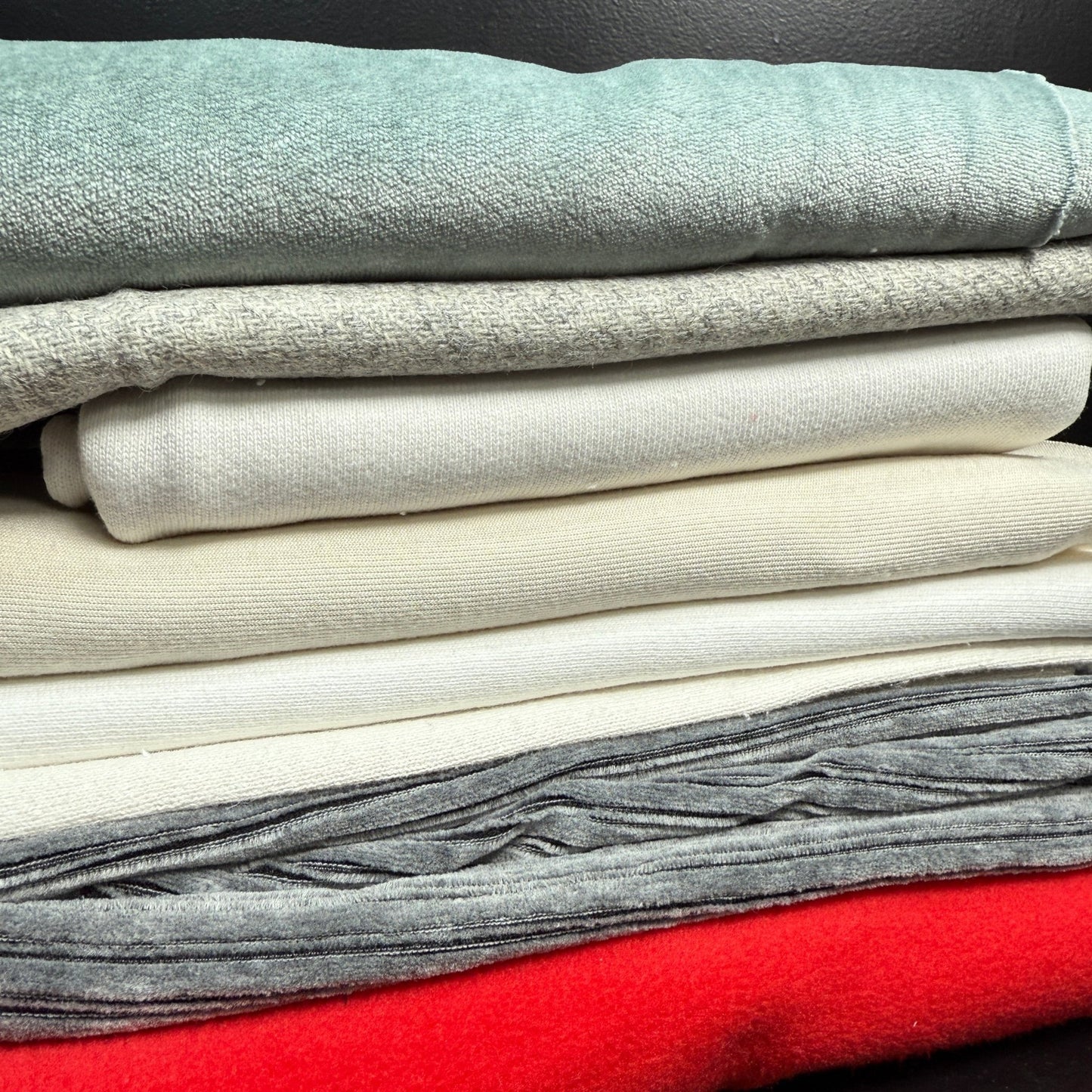 SALE BOX 1811K by Sale Box featuring a variety of fabrics including grey cord jersey, red fleece, and bamboo velour.
