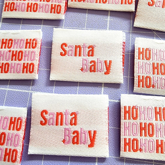 "SANTA BABY - Christmas Edition" Woven Label Pack - Sew Anonymous - Simplifi Fabric