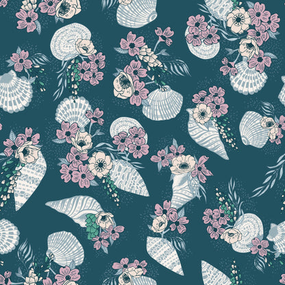 Sea Bouquet - Dusty Teal - Seashell Serenade - Jayme Murray - Cloud 9 Fabrics - Poplin - Simplifi Fabric