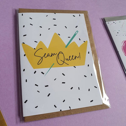 "SEAM QUEEN" Sewing Themed Greeting Card - Sew Anonymous - Simplifi Fabric