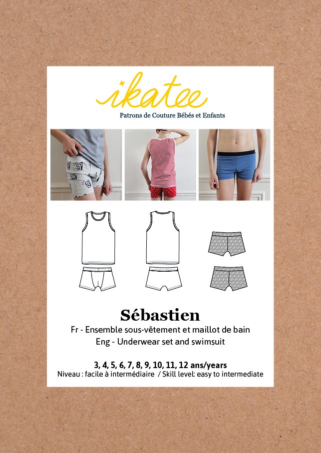 Sebastien Underwear Set & Swimsuit Sewing Pattern - Boy 3/12Y - Ikatee - Simplifi Fabric