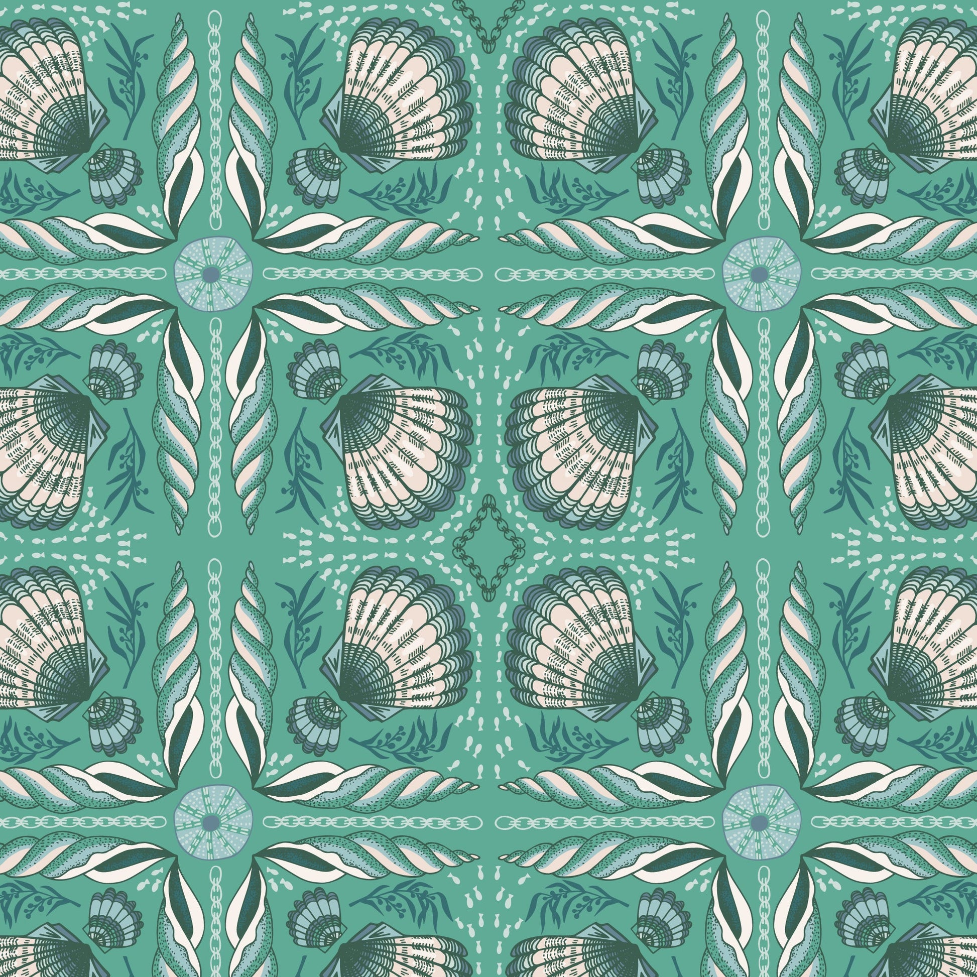 Shell Tile - Green - Seashell Serenade - Jayme Murray - Cloud 9 Fabrics - Poplin - Simplifi Fabric