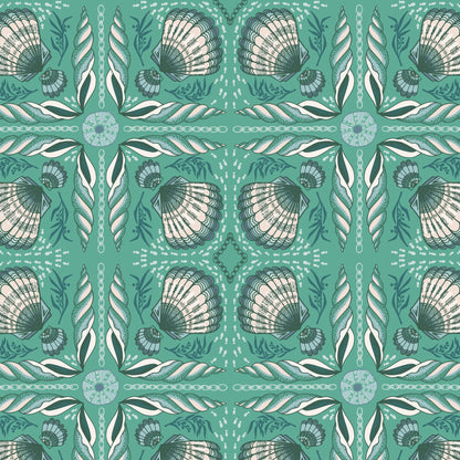 Shell Tile - Green - Seashell Serenade - Jayme Murray - Cloud 9 Fabrics - Poplin - Simplifi Fabric