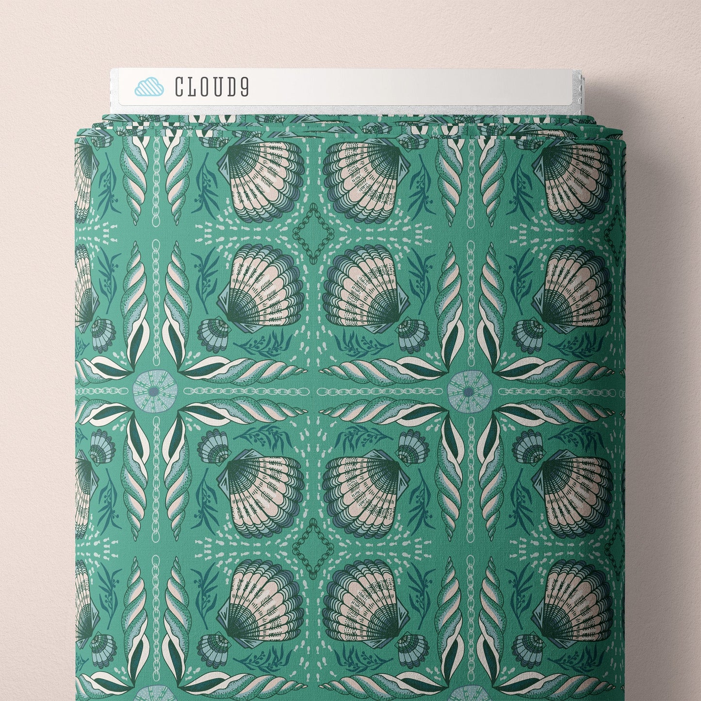 Shell Tile - Green - Seashell Serenade - Jayme Murray - Cloud 9 Fabrics - Poplin - Simplifi Fabric