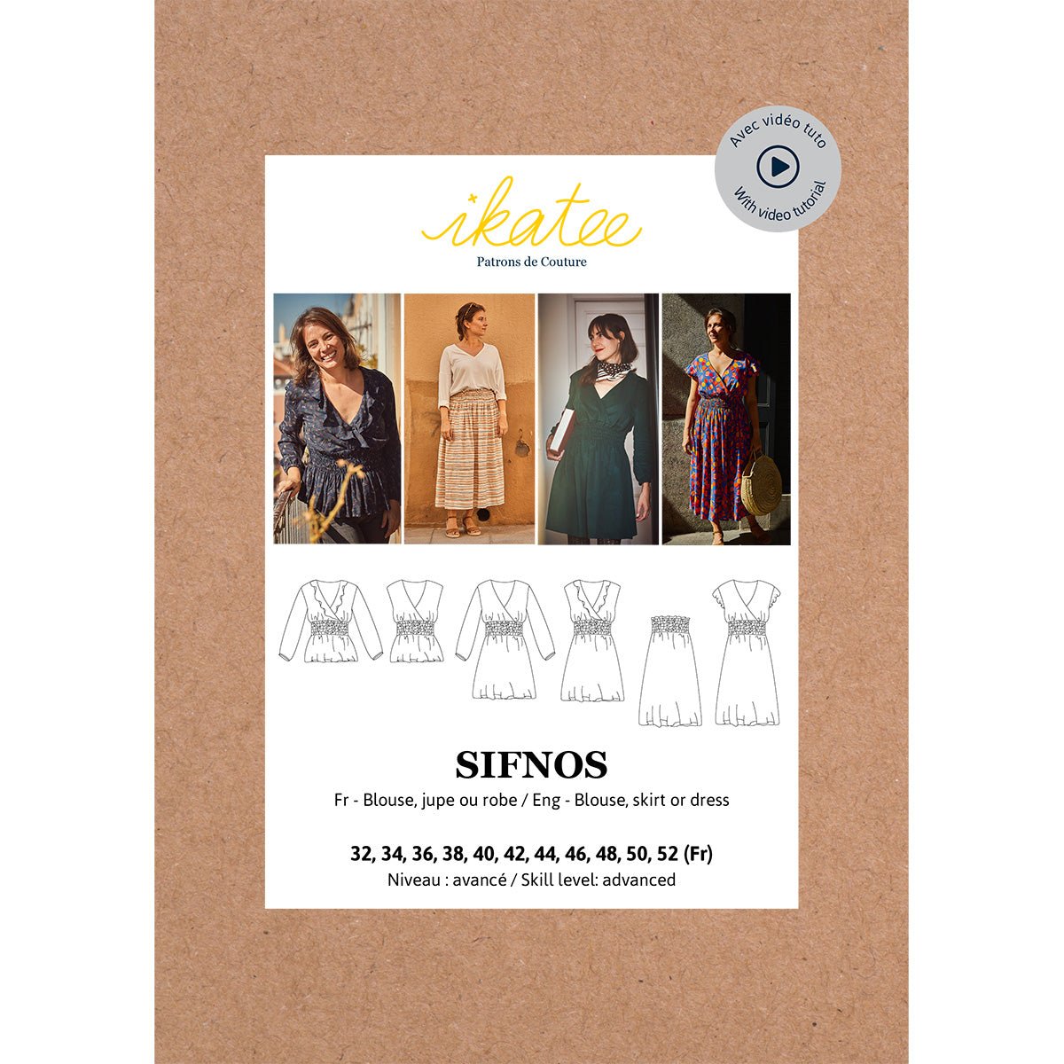 Sifnos Blouse, Dress or Skirt Sewing Pattern - Ladies 32/52 - Ikatee - Simplifi Fabric