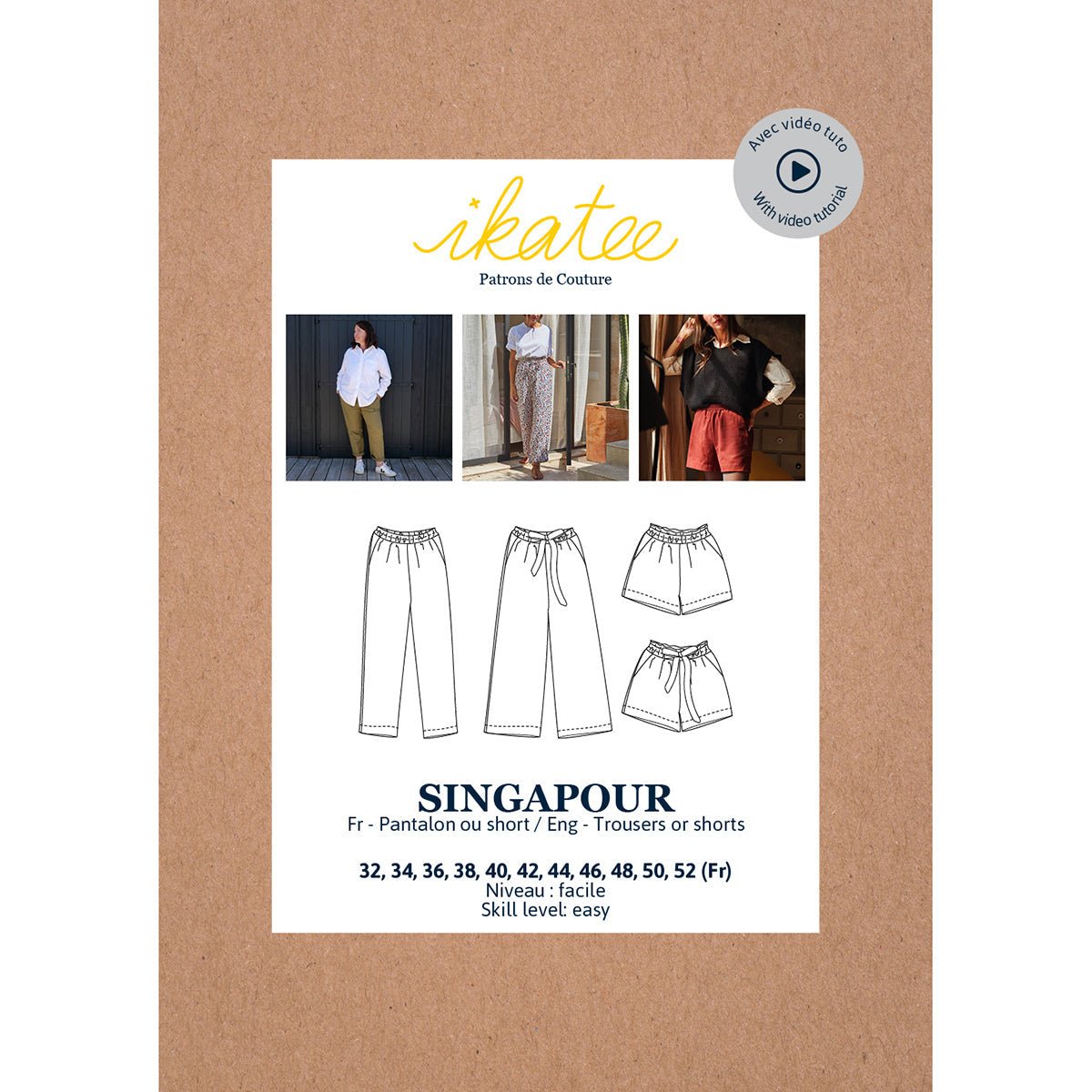 Singapour Trousers & Shorts Sewing Pattern - Ladies 32/52 - Ikatee - Simplifi Fabric