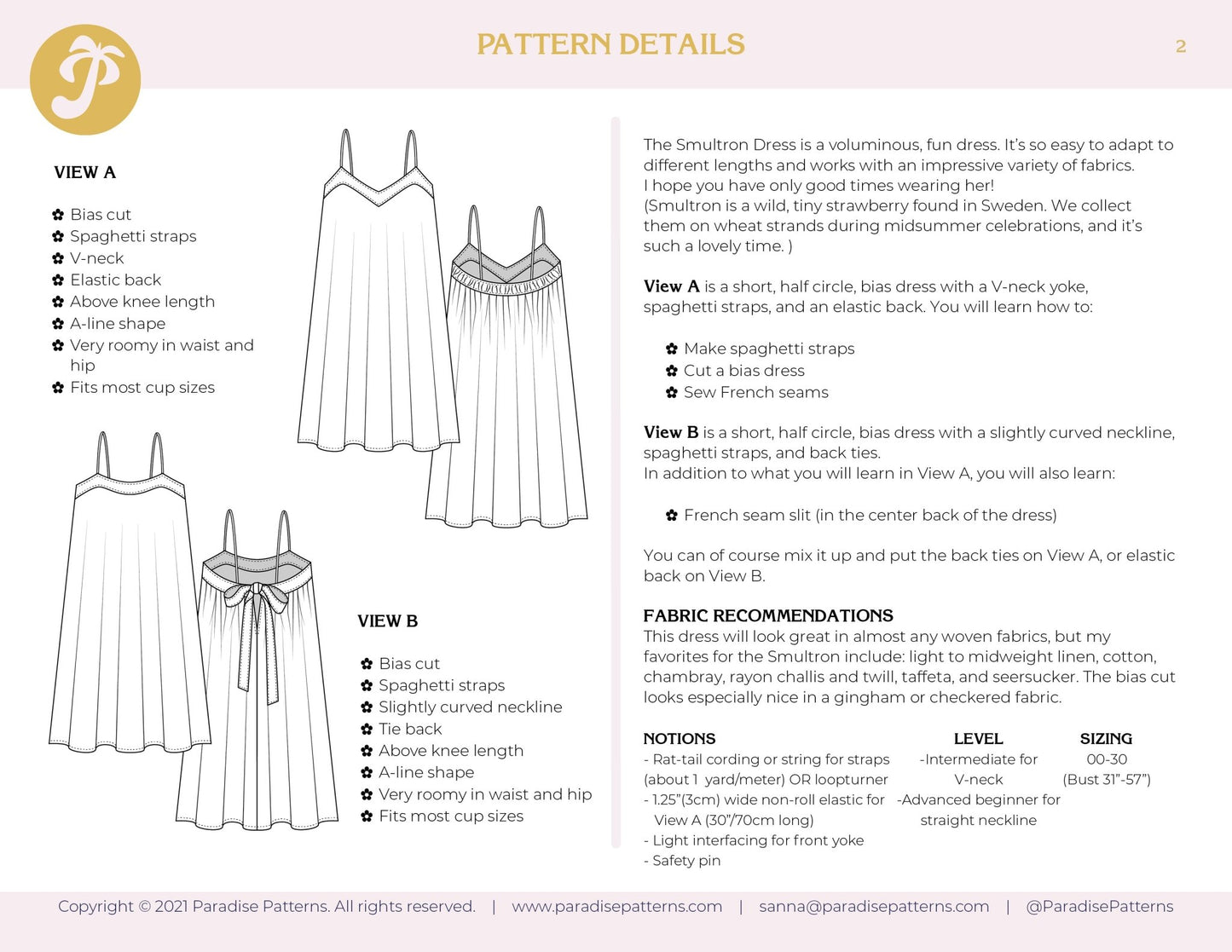 Smultron Dress PDF Pattern - Paradise Patterns - Simplifi Fabric