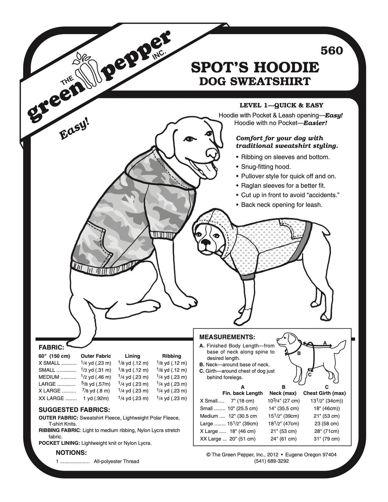 Spot’s Hoodie Dog Sweatshirt Pattern - 560 - The Green Pepper Patterns - Simplifi Fabric