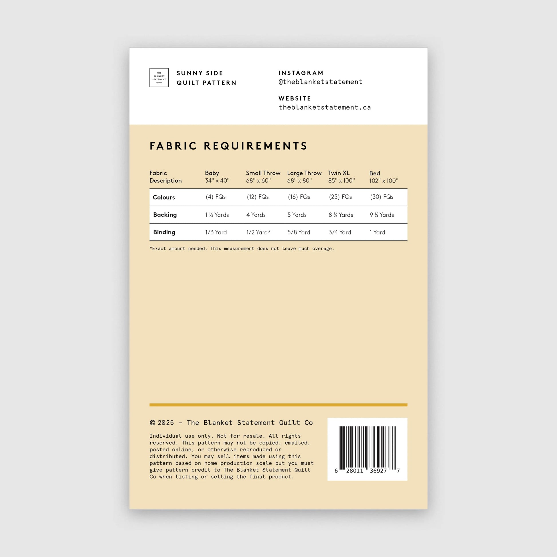 Sunny Side Paper Pattern - The Blanket Statement Quilt Co. - Simplifi Fabric