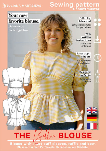 The Bella Peplum Blouse - Paper Sewing Pattern - Juliana Martejevs - Simplifi Fabric