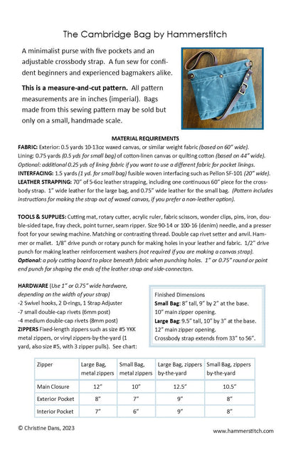 The Cambridge Bag - Paper Pattern - Hammerstitch - Simplifi Fabric