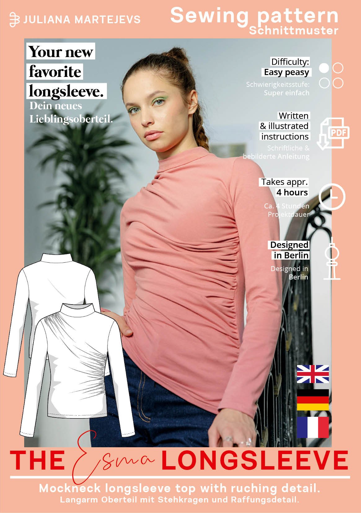 The Esma Mock Neck Top - Paper Sewing Pattern - Juliana Martejevs - Simplifi Fabric