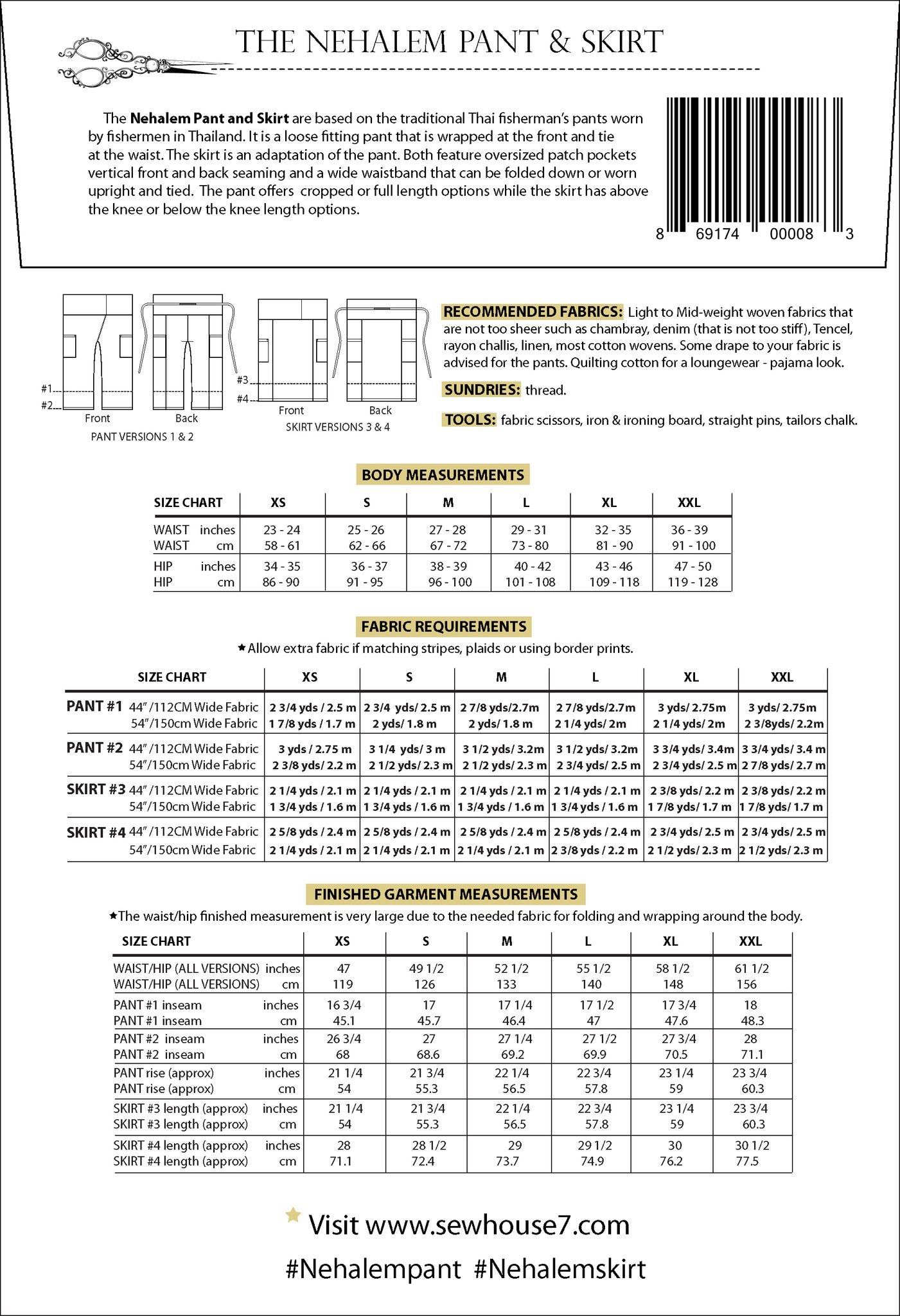 The Nehalem Pant and Skirt Sewing Pattern - Sew House Seven - Simplifi Fabric