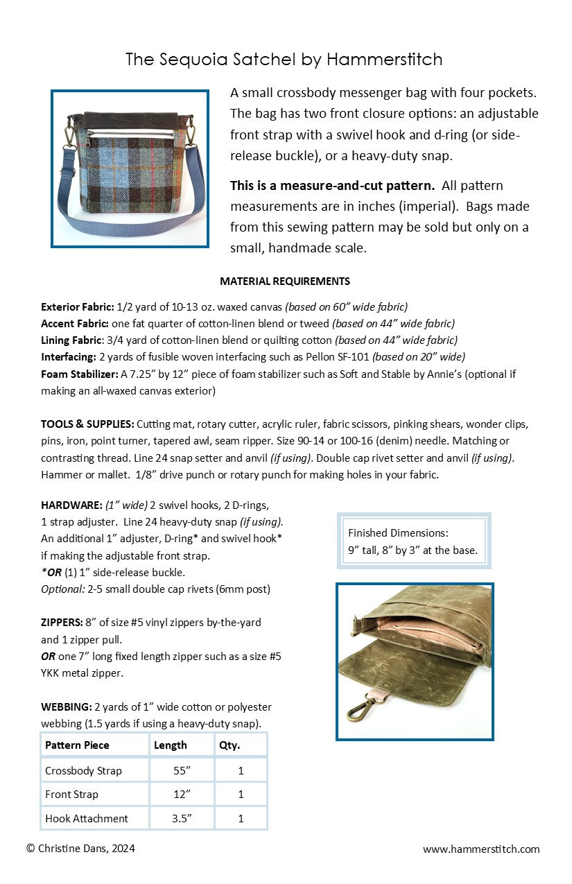 The Sequoia Satchel - Paper Pattern - Hammerstitch - Simplifi Fabric