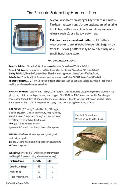 The Sequoia Satchel - Paper Pattern - Hammerstitch - Simplifi Fabric