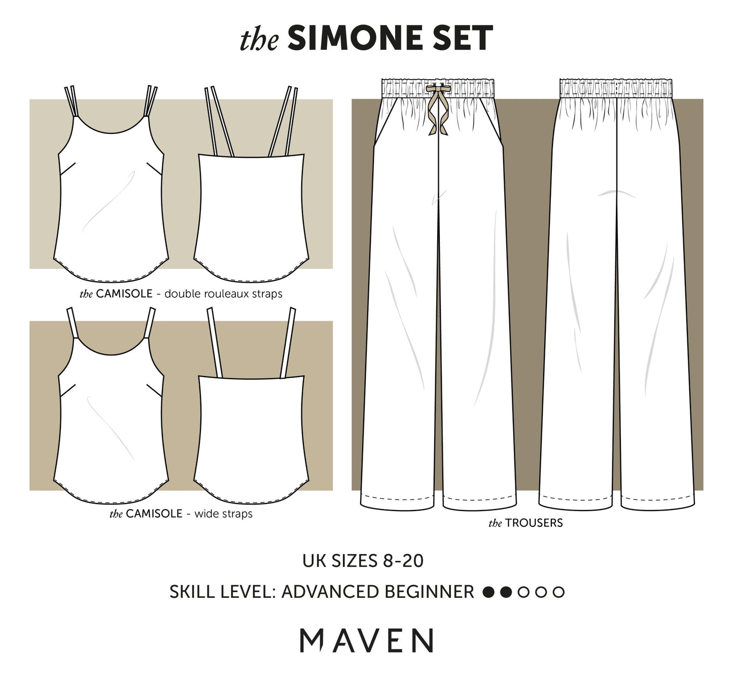 The Simone Set / Camisole + Trouser Paper Sewing Pattern - Maven Sewing Patterns - Simplifi Fabric