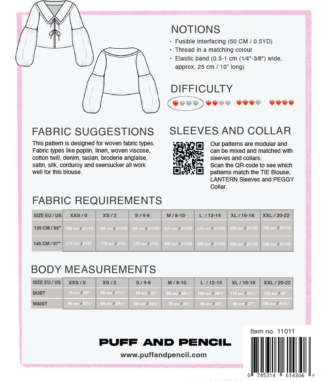 Tie Blouse + Peggy Collar + Lantern Sleeves - Paper Sewing Pattern - Puff And Pencil - Simplifi Fabric
