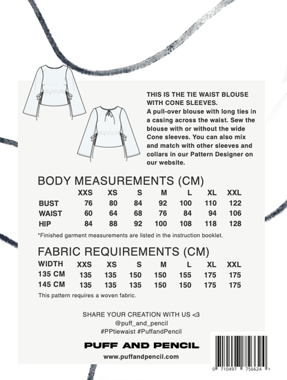 Tie Waist Blouse + Cone Sleeves - Paper Sewing Pattern - Puff And Pencil - Simplifi Fabric