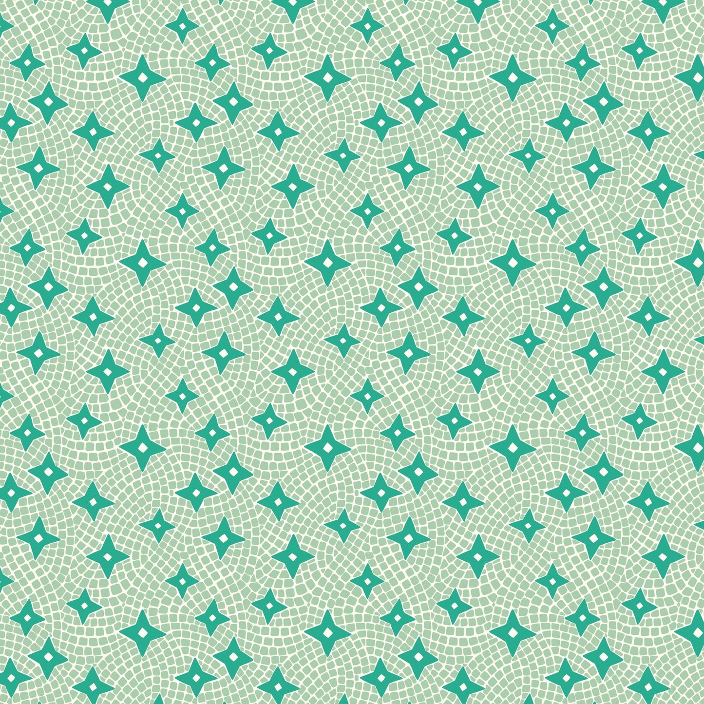 Tiles and Stars - Green - Bohemian Paradise - Maria Galybina - Cloud 9 Fabrics - Poplin - Simplifi Fabric
