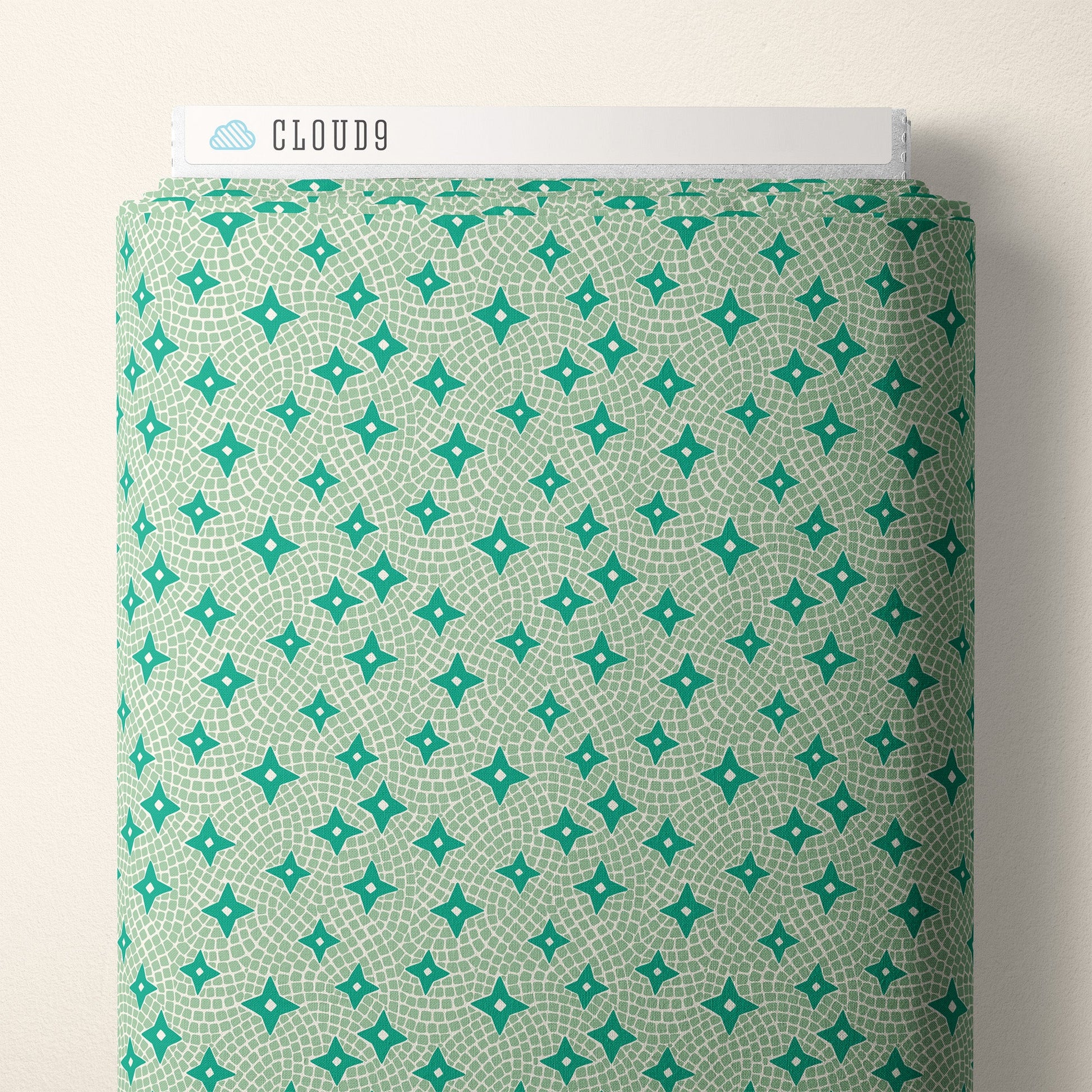 Tiles and Stars - Green - Bohemian Paradise - Maria Galybina - Cloud 9 Fabrics - Poplin - Simplifi Fabric