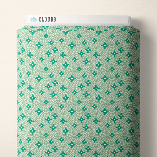 Tiles and Stars - Green - Bohemian Paradise - Maria Galybina - Cloud 9 Fabrics - Poplin - Simplifi Fabric