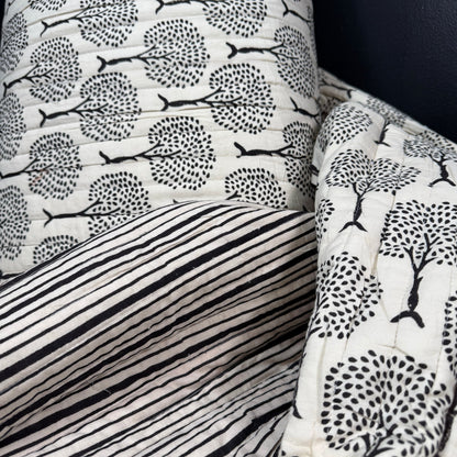 Tiny Orchard + Shadow Stripe - Quilted Bagru Indian Cotton Block Print (Reversible) - Simplifi Fabric