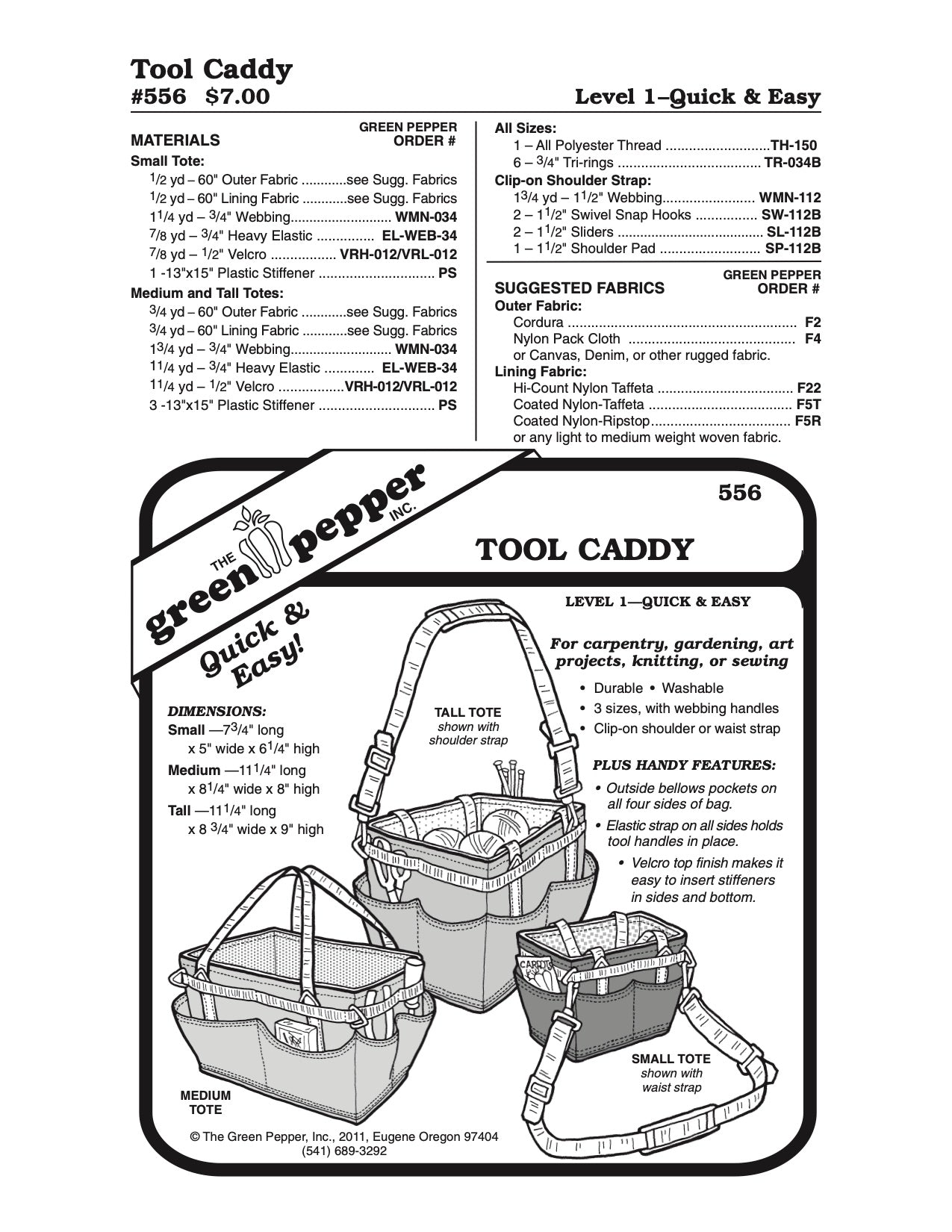 Tool Caddy Pattern - 556 - The Green Pepper Patterns - Simplifi Fabric