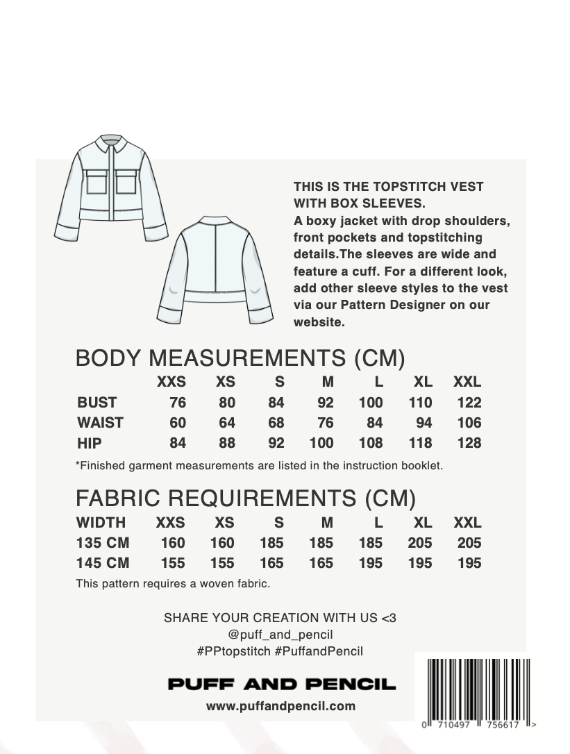 Topstitch Vest + Box Sleeves - Paper Sewing Pattern - Puff And Pencil - Simplifi Fabric