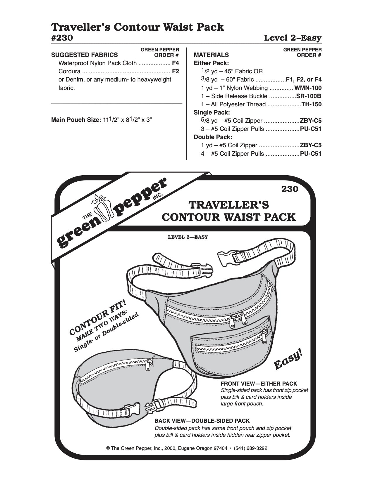 Traveller’s Contour Waist Pack / Fanny Pack Pattern - 230 - The Green Pepper Patterns - Simplifi Fabric