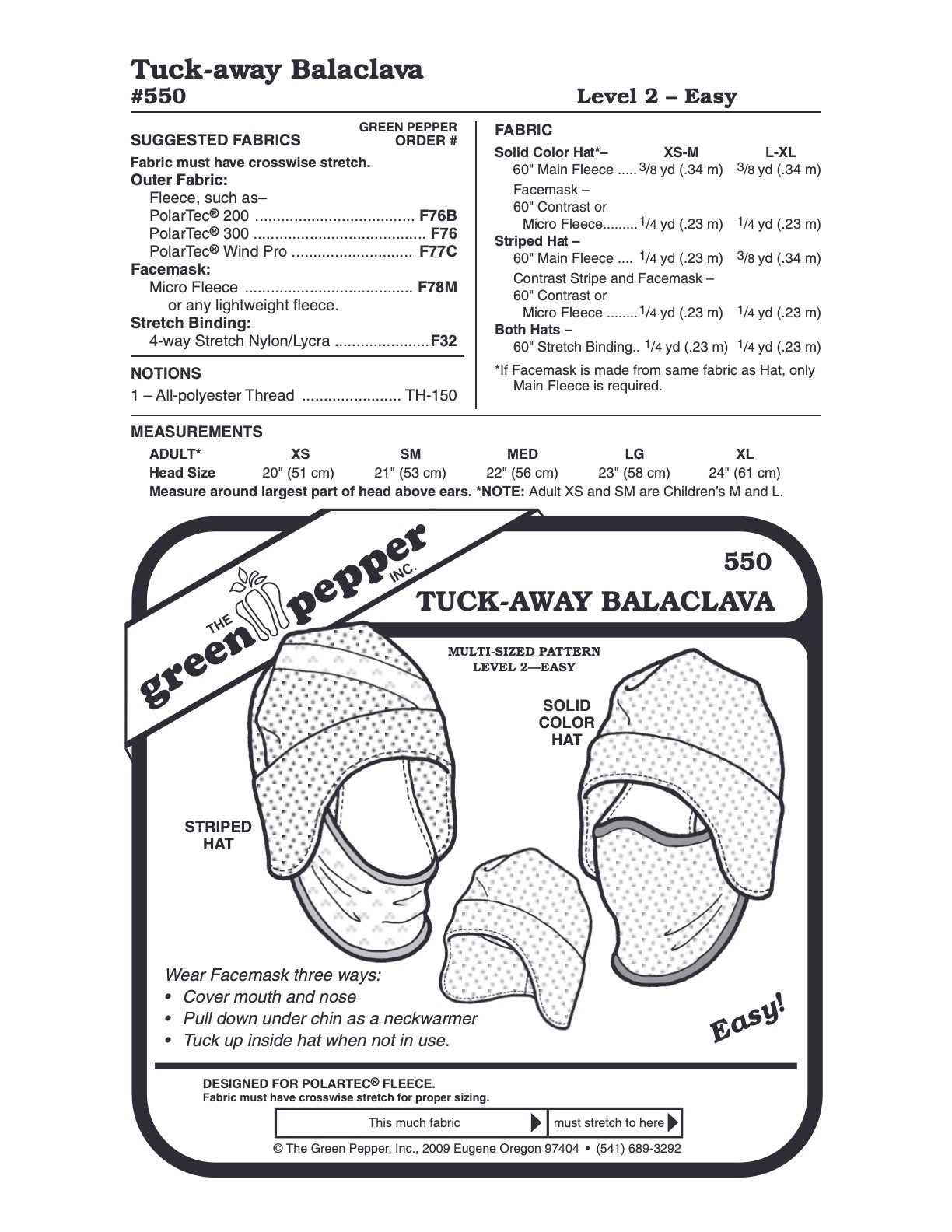 Tuck - Away Balaclava Pattern - 550 - The Green Pepper Patterns - Simplifi Fabric