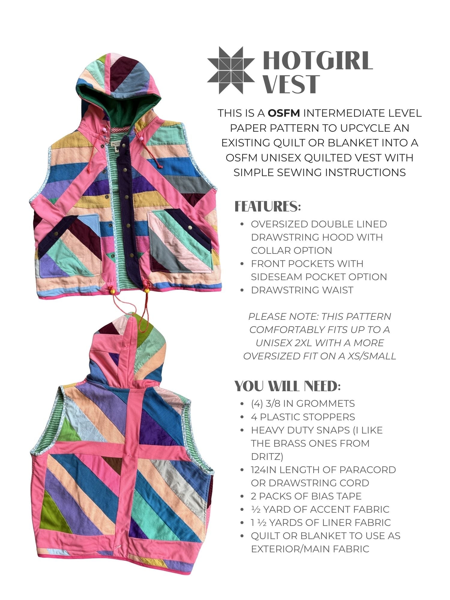 Vest - Paper Pattern - Hot Girl Quilting - Simplifi Fabric