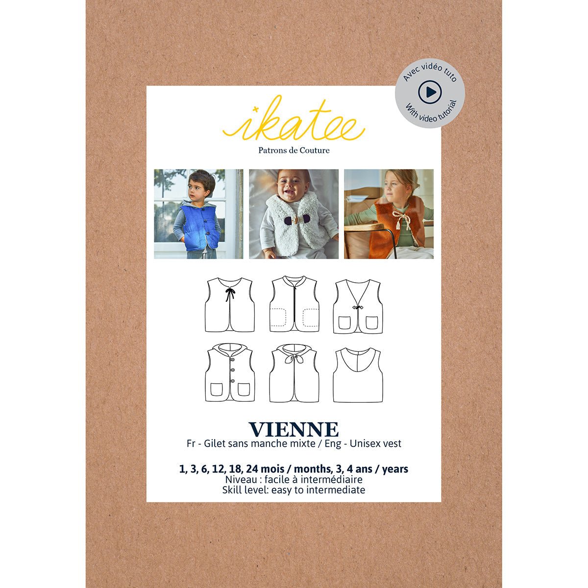 Vienne Vest Sewing Pattern - Baby 1M/4Y - Ikatee - Simplifi Fabric