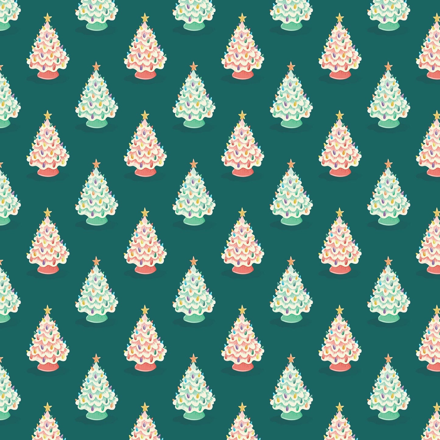 Vintage Ceramic Trees - Bright Holiday - Charla Pettingill - Cloud 9 Fabrics - Poplin - Simplifi Fabric