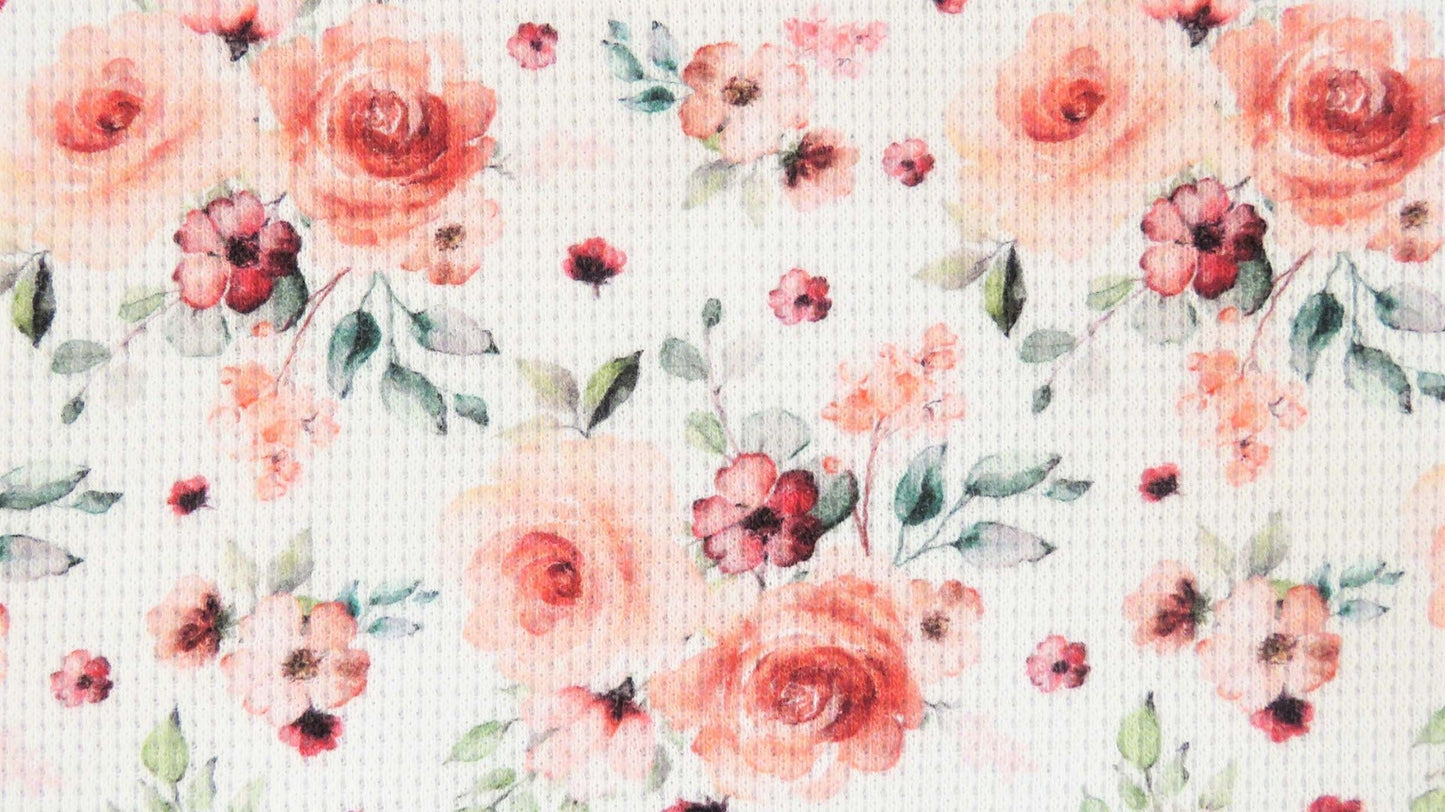 Waffle Jersey Digital Roses - European Import - Oeko - Tex® - Ecru - Simplifi Fabric