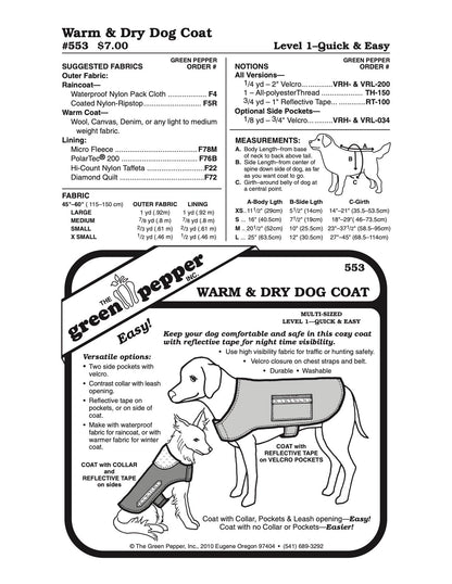 Warm & Dry Dog Coat Pattern - 553 - The Green Pepper Patterns - Simplifi Fabric