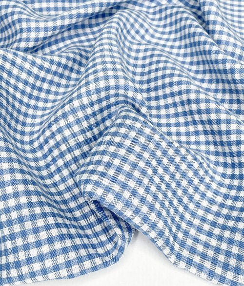 Washed Linen Cotton Check - Azure/White - Simplifi Fabric