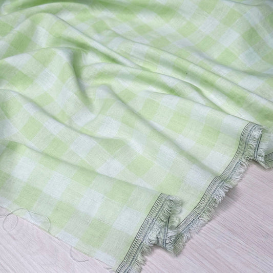 Washed Linen Cotton Check - Lime - Simplifi Fabric
