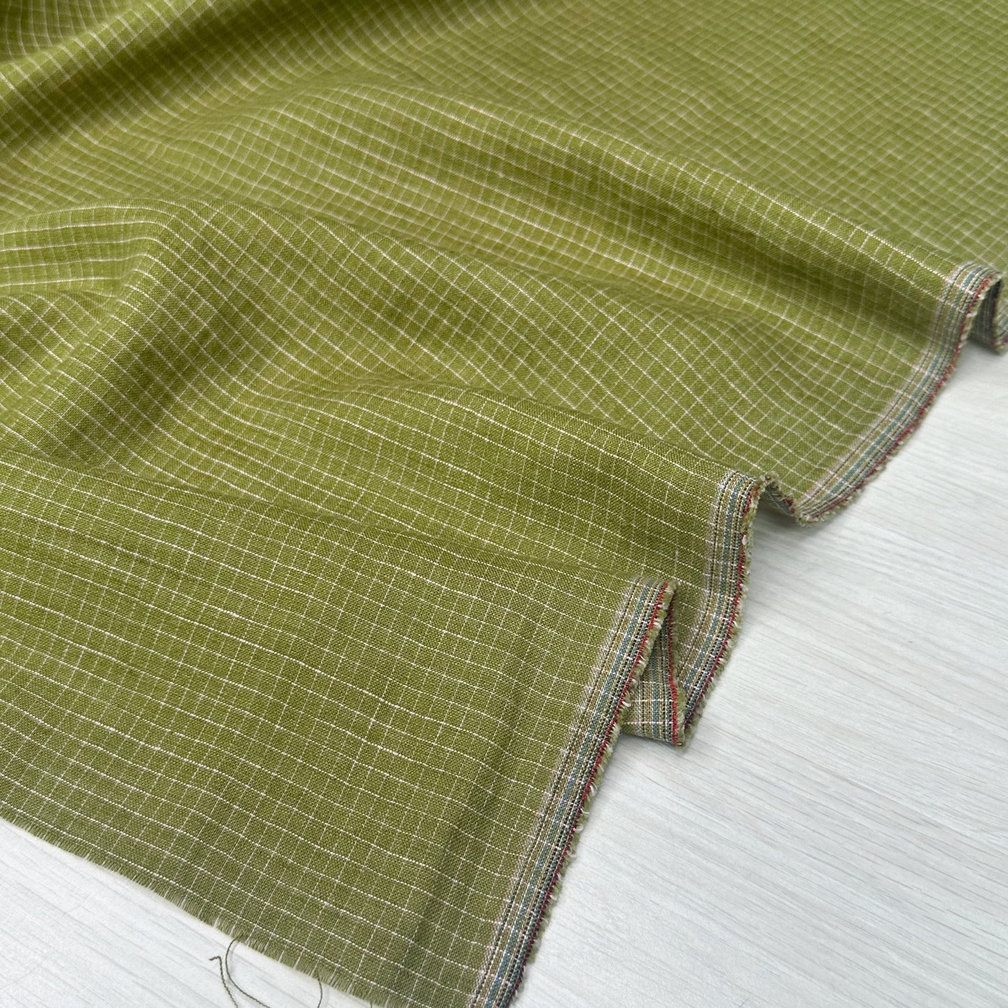 Washed Linen Cotton Check - Pesto/Pink - Simplifi Fabric