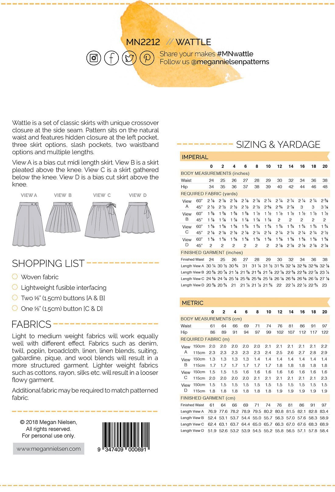 Wattle Skirt - Megan Nielsen Patterns - Sewing Pattern - Simplifi Fabric