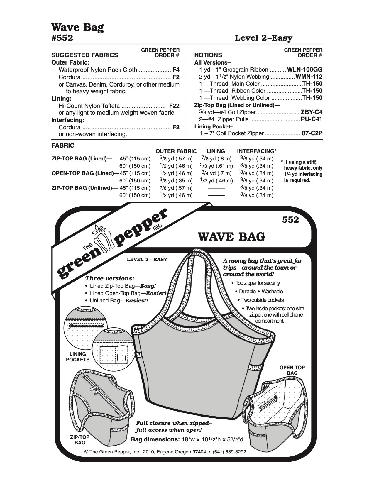 Wave Bag Pattern - 552 - The Green Pepper Patterns - Simplifi Fabric