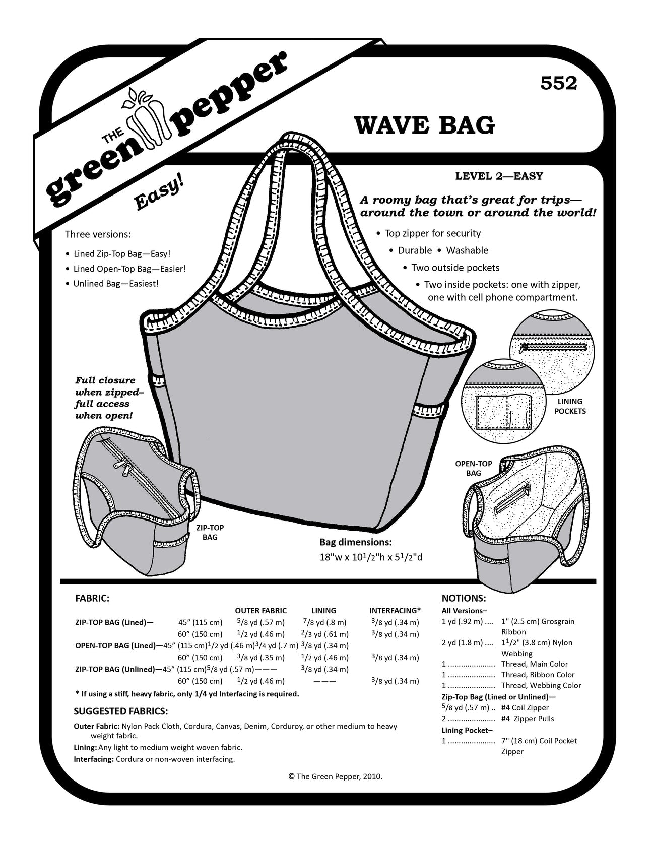 Wave Bag PDF Pattern - 552 - The Green Pepper Patterns - Simplifi Fabric