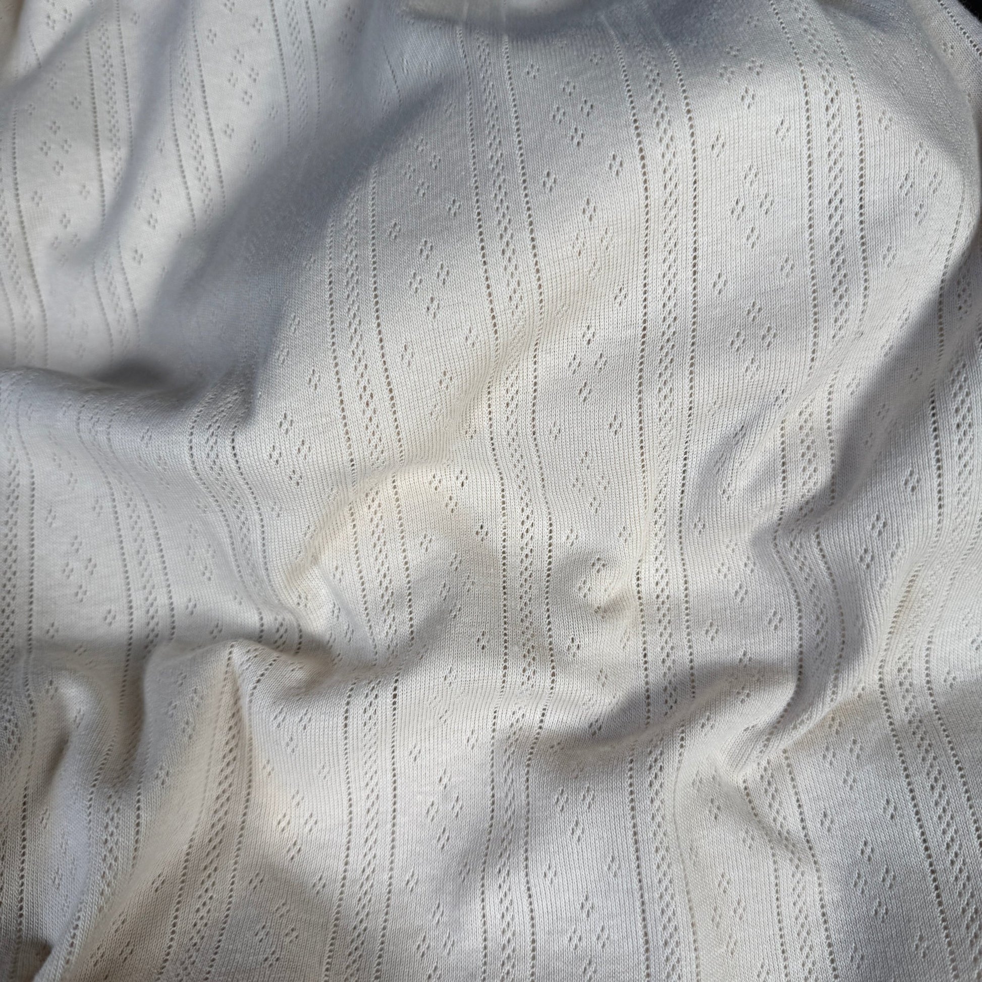 Whispering Lines/Diamonds Pointelle Knit Fabric - Organic Cotton - Cotton Cream - Simplifi Fabric