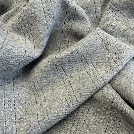 Whispering Lines/Diamonds Pointelle Knit Fabric - Organic Cotton - Grey Melange - Simplifi Fabric