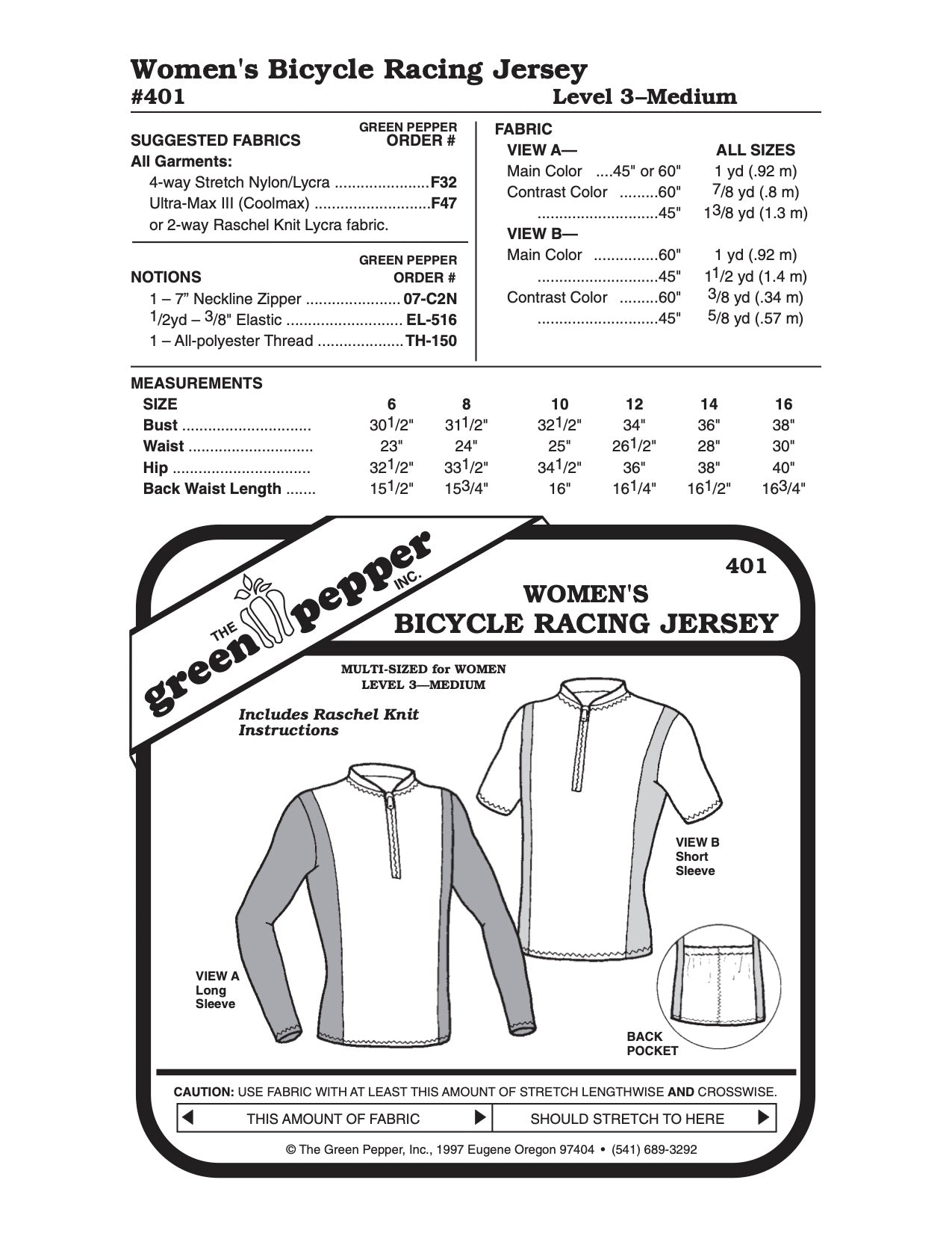 Women’s Bicycle Racing Jersey Pattern - 401 - The Green Pepper Patterns - Simplifi Fabric