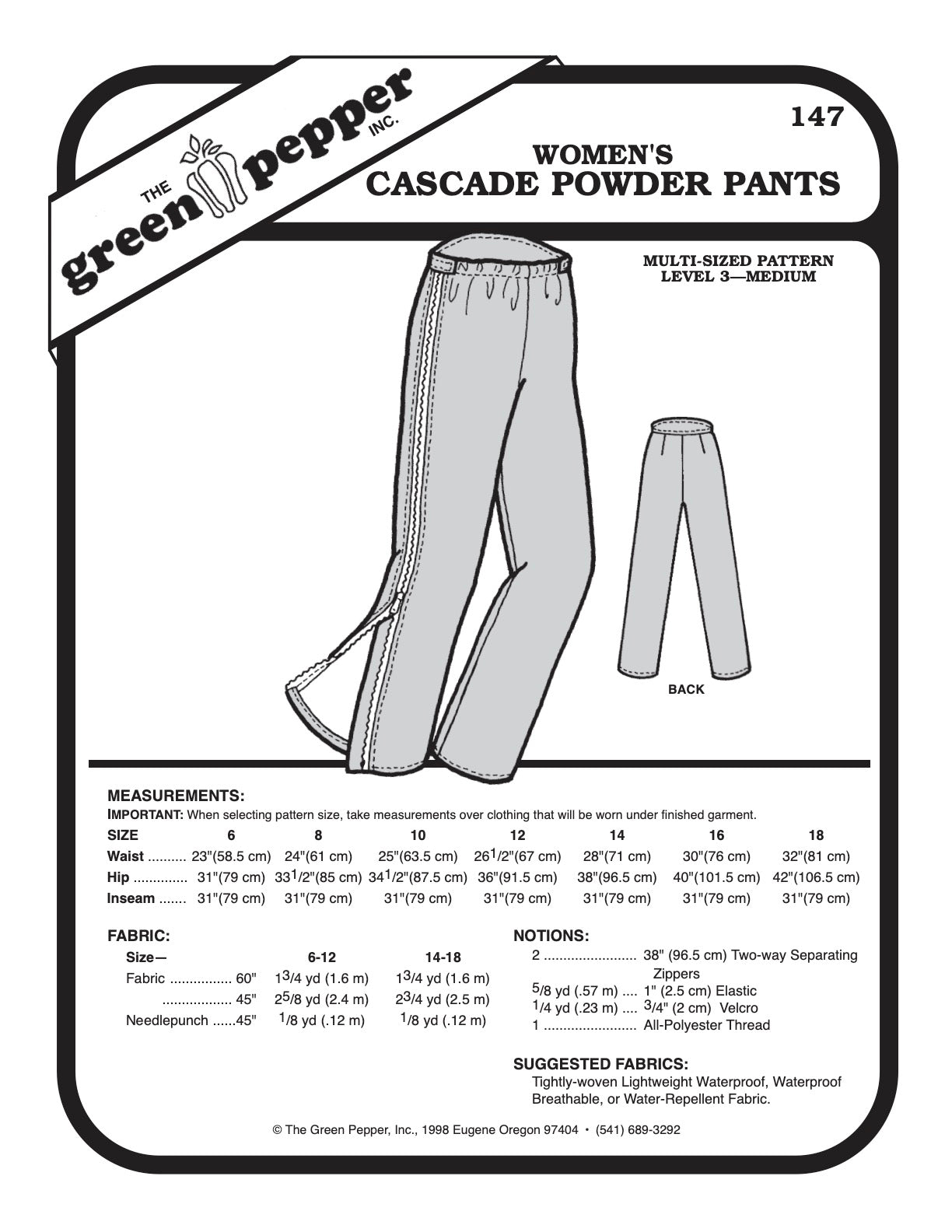 Women’s Cascade Powder Pants Pattern - 147 - The Green Pepper Patterns - Simplifi Fabric