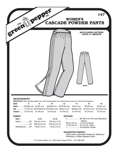 Women’s Cascade Powder Pants Pattern - 147 - The Green Pepper Patterns - Simplifi Fabric