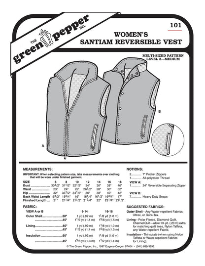 Women’s Santiam Reversible Vest Pattern - 101 - The Green Pepper Patterns - Simplifi Fabric