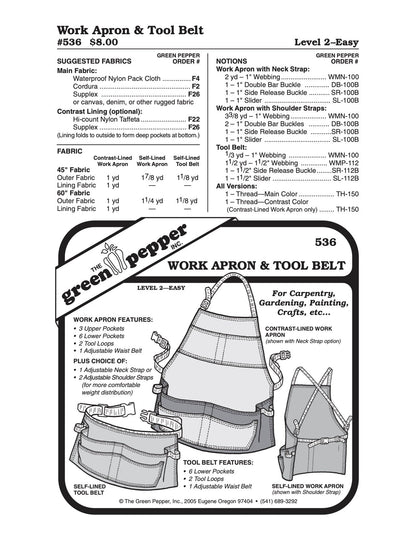 Work Apron & Tool Belt Pattern - 536 - The Green Pepper Patterns - Simplifi Fabric